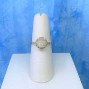 14K Gold Opal & Diamond Straight Shank Ring